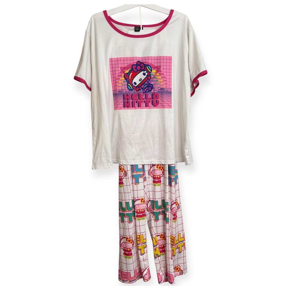 SHEIN x Hello Kitty Pajama Set Women's XL White Pink Graphic‎ Lounge Sleepwear